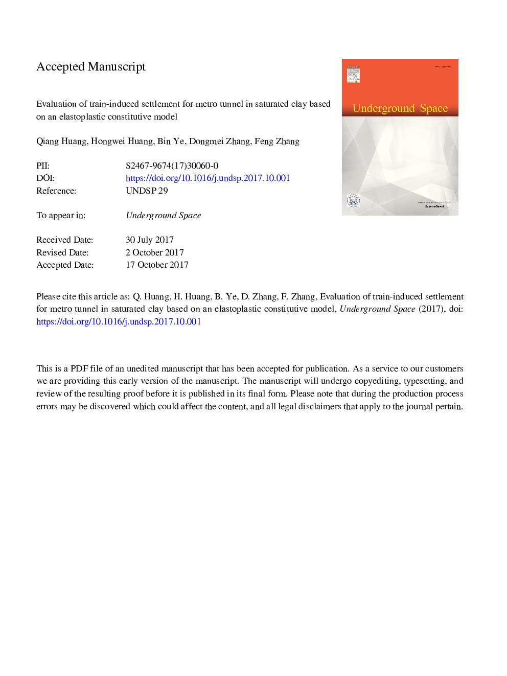 Evaluation of train-induced settlement for metro tunnel in saturated clay based on an elastoplastic constitutive model