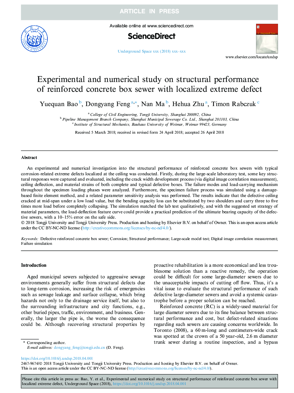 Experimental and numerical study on structural performance of reinforced concrete box sewer with localized extreme defect