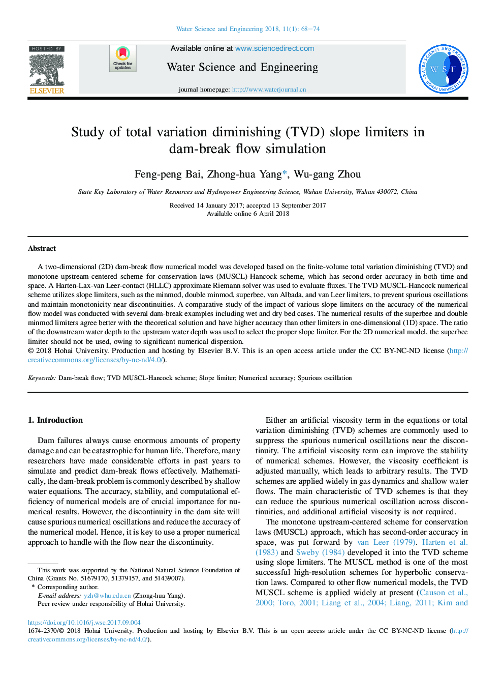 Study of total variation diminishing (TVD) slope limiters in dam-breakÂ flowÂ simulation