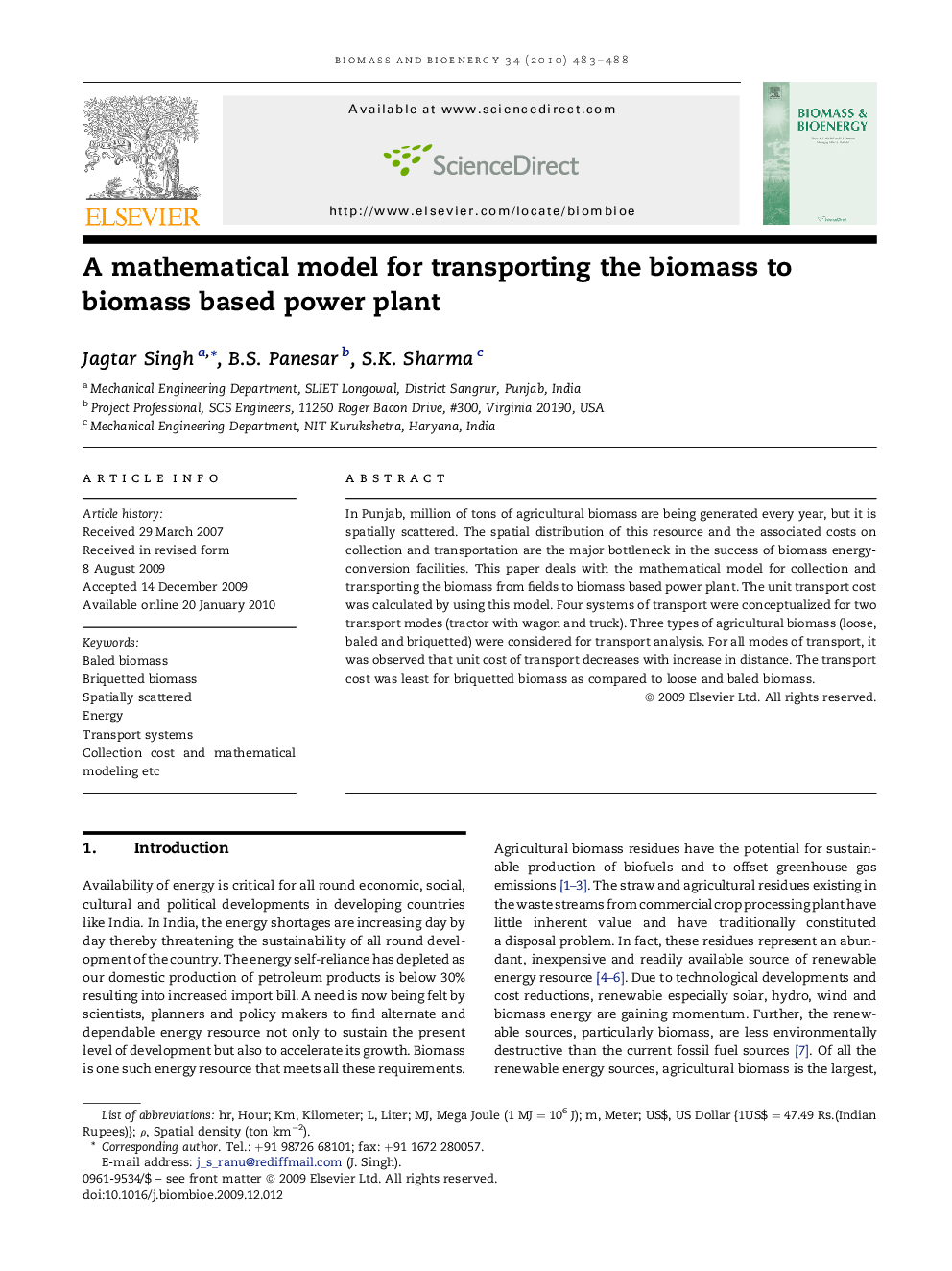 A mathematical model for transporting the biomass to biomass based power plant