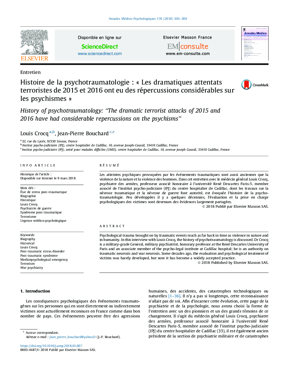 Histoire de la psychotraumatologieÂ : Â«Â Les dramatiques attentats terroristes de 2015Â et 2016Â ont eu des répercussions considérables sur les psychismesÂ Â»