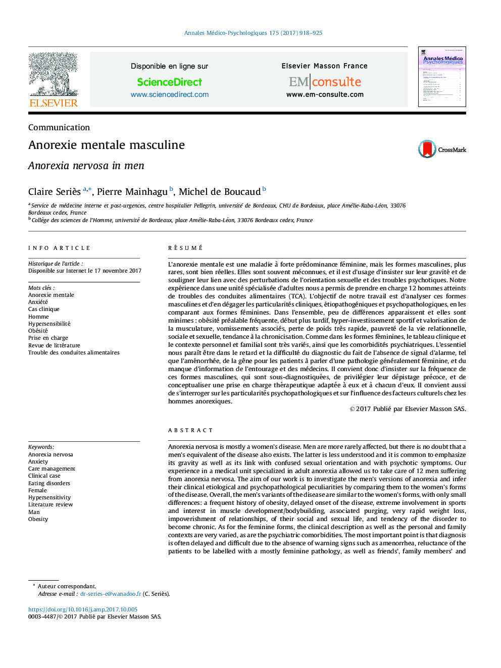 Anorexie mentale masculine