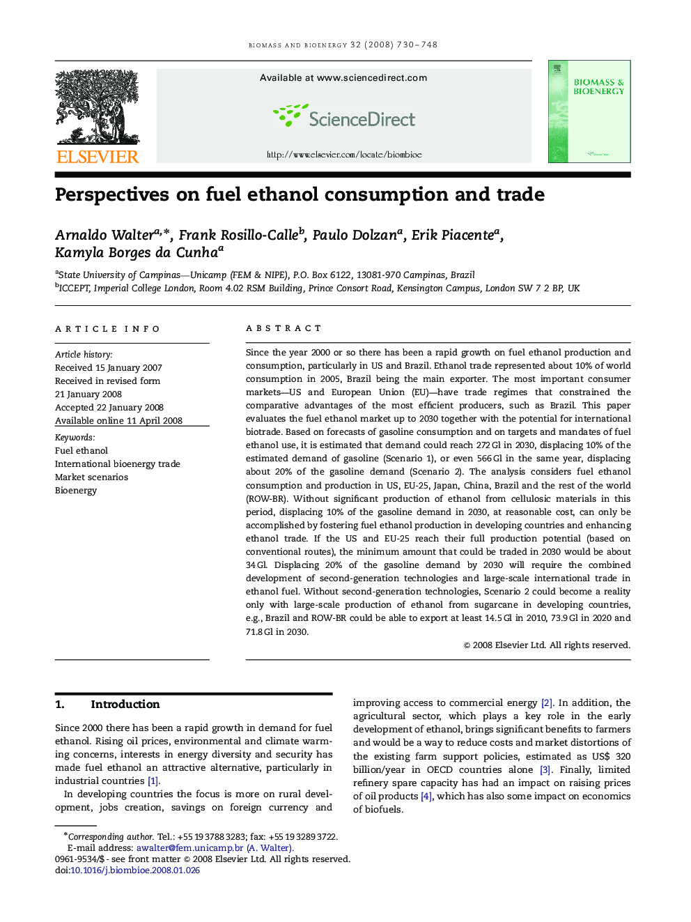 Perspectives on fuel ethanol consumption and trade