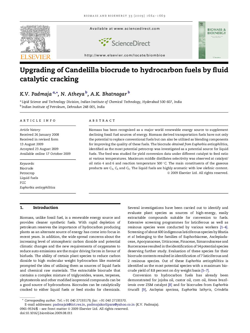 Upgrading of Candelilla biocrude to hydrocarbon fuels by fluid catalytic cracking