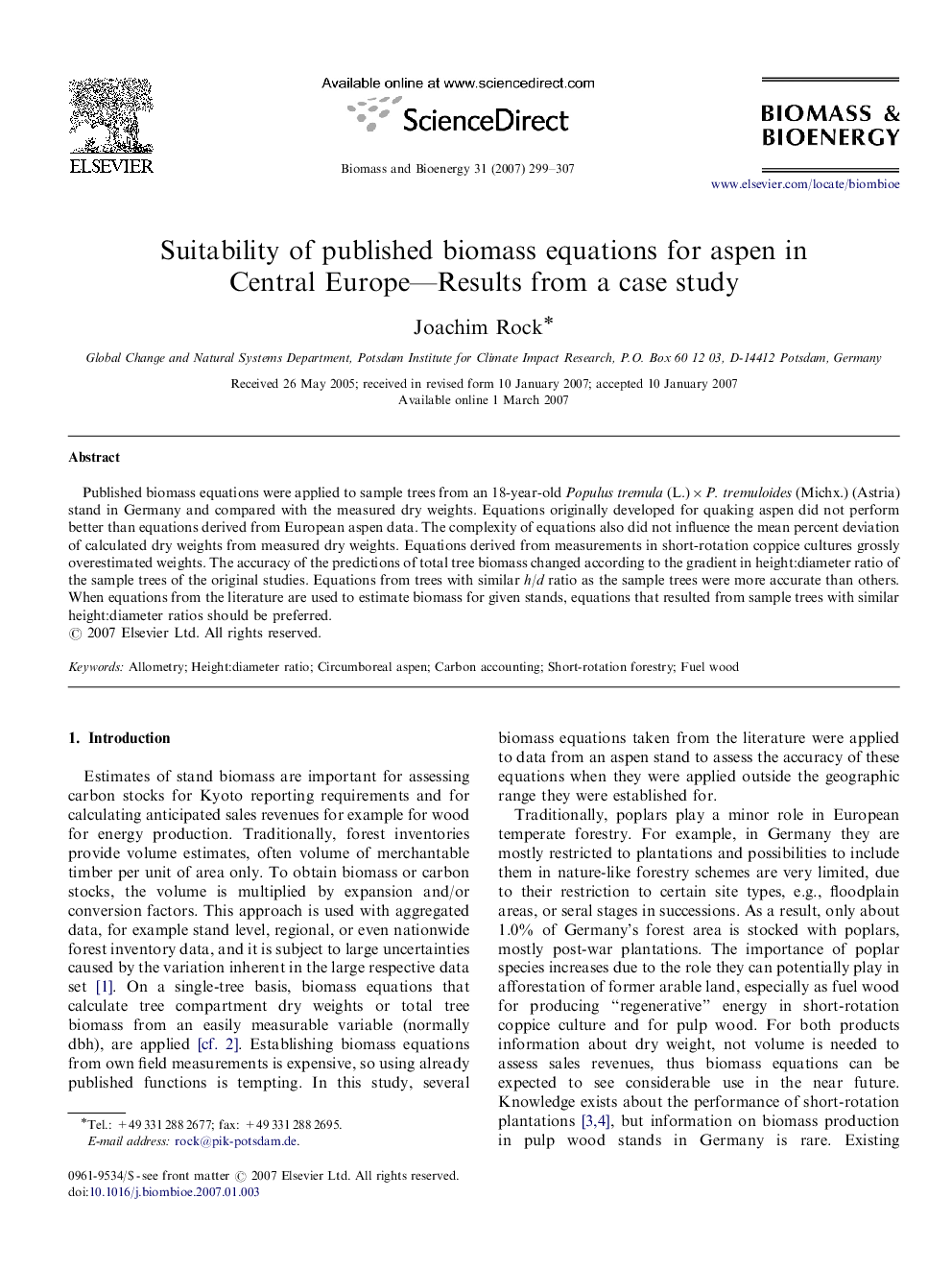 Suitability of published biomass equations for aspen in Central Europe—Results from a case study