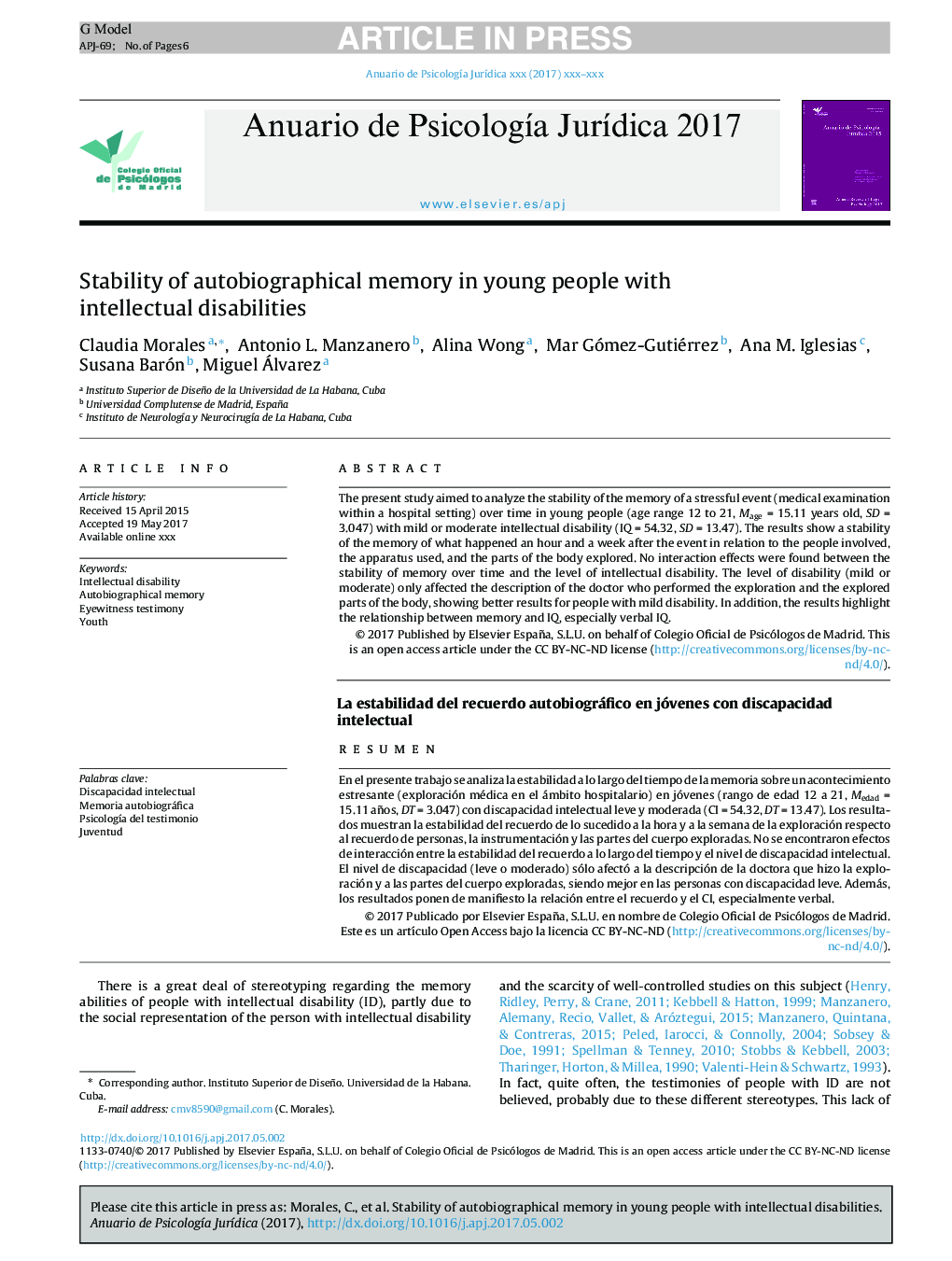 Stability of autobiographical memory in young people with intellectual disabilities