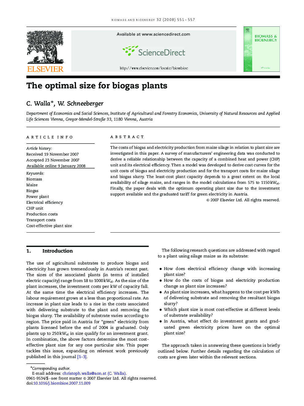 عکس صفحه اول مقاله: The optimal size for biogas plants The optimal size for biogas plants