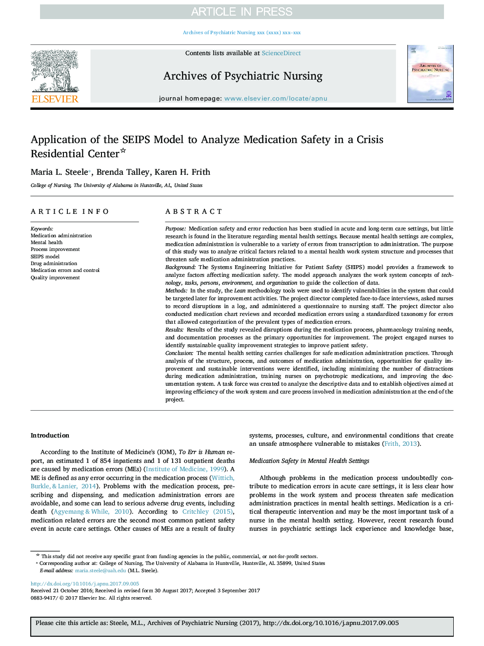 Application of the SEIPS Model to Analyze Medication Safety in a Crisis Residential Center