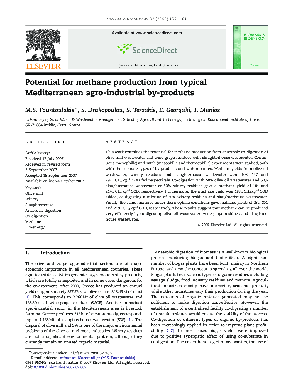 Potential for methane production from typical Mediterranean agro-industrial by-products