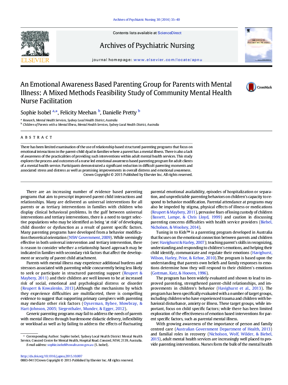 An Emotional Awareness Based Parenting Group for Parents with Mental Illness: A Mixed Methods Feasibility Study of Community Mental Health Nurse Facilitation