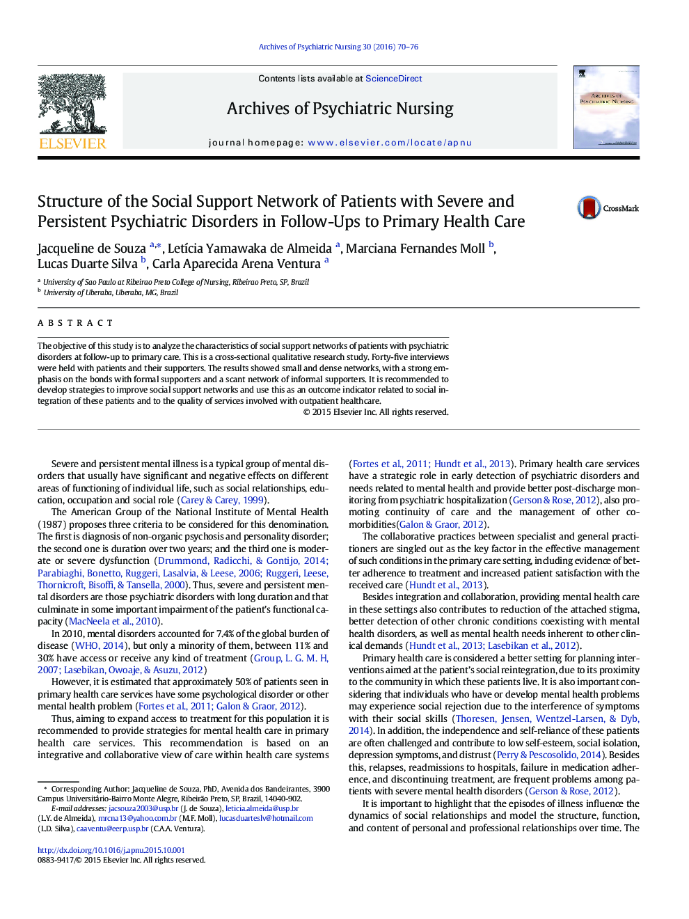 Structure of the Social Support Network of Patients with Severe and Persistent Psychiatric Disorders in Follow-Ups to Primary Health Care