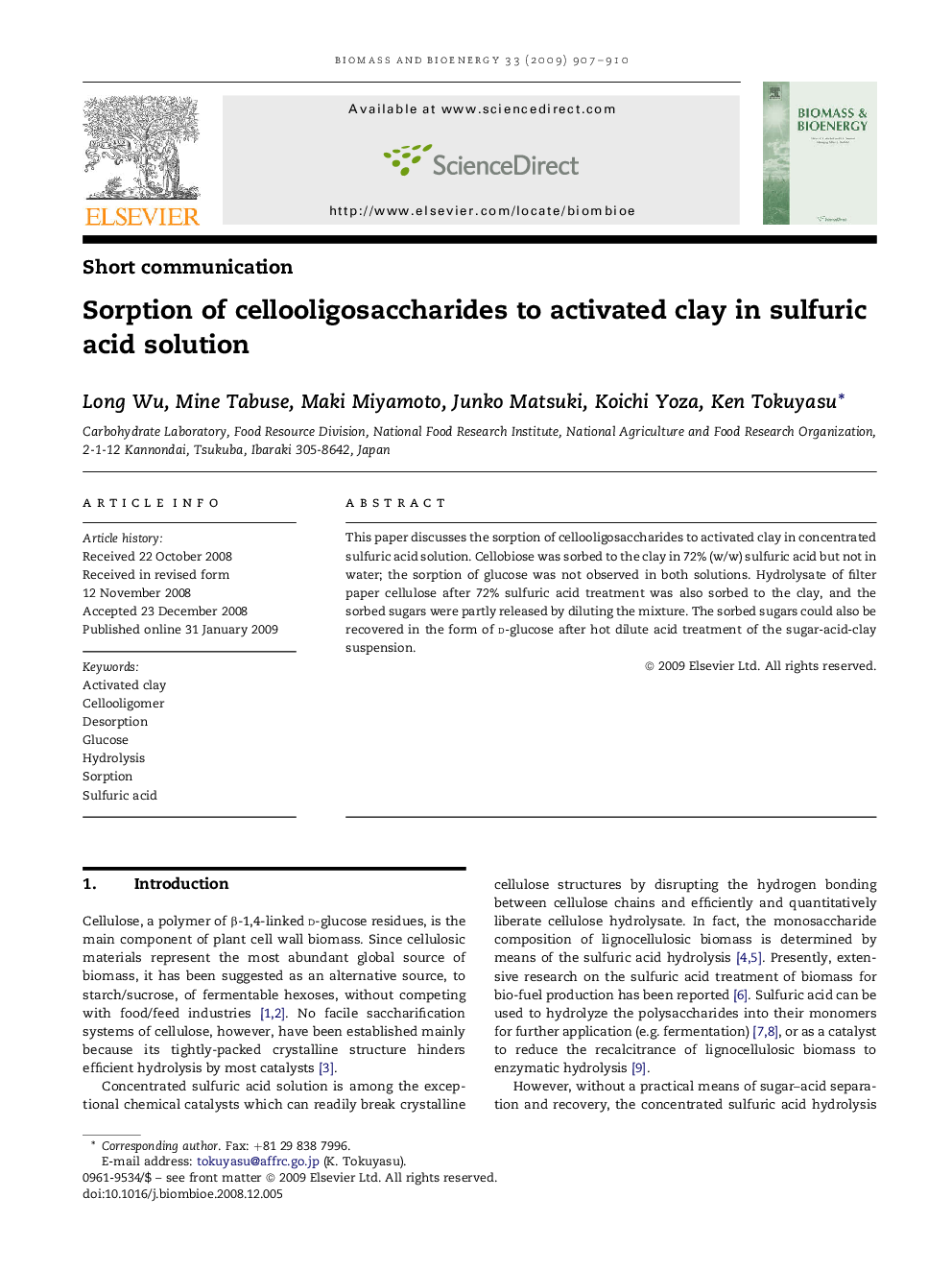 Sorption of cellooligosaccharides to activated clay in sulfuric acid solution