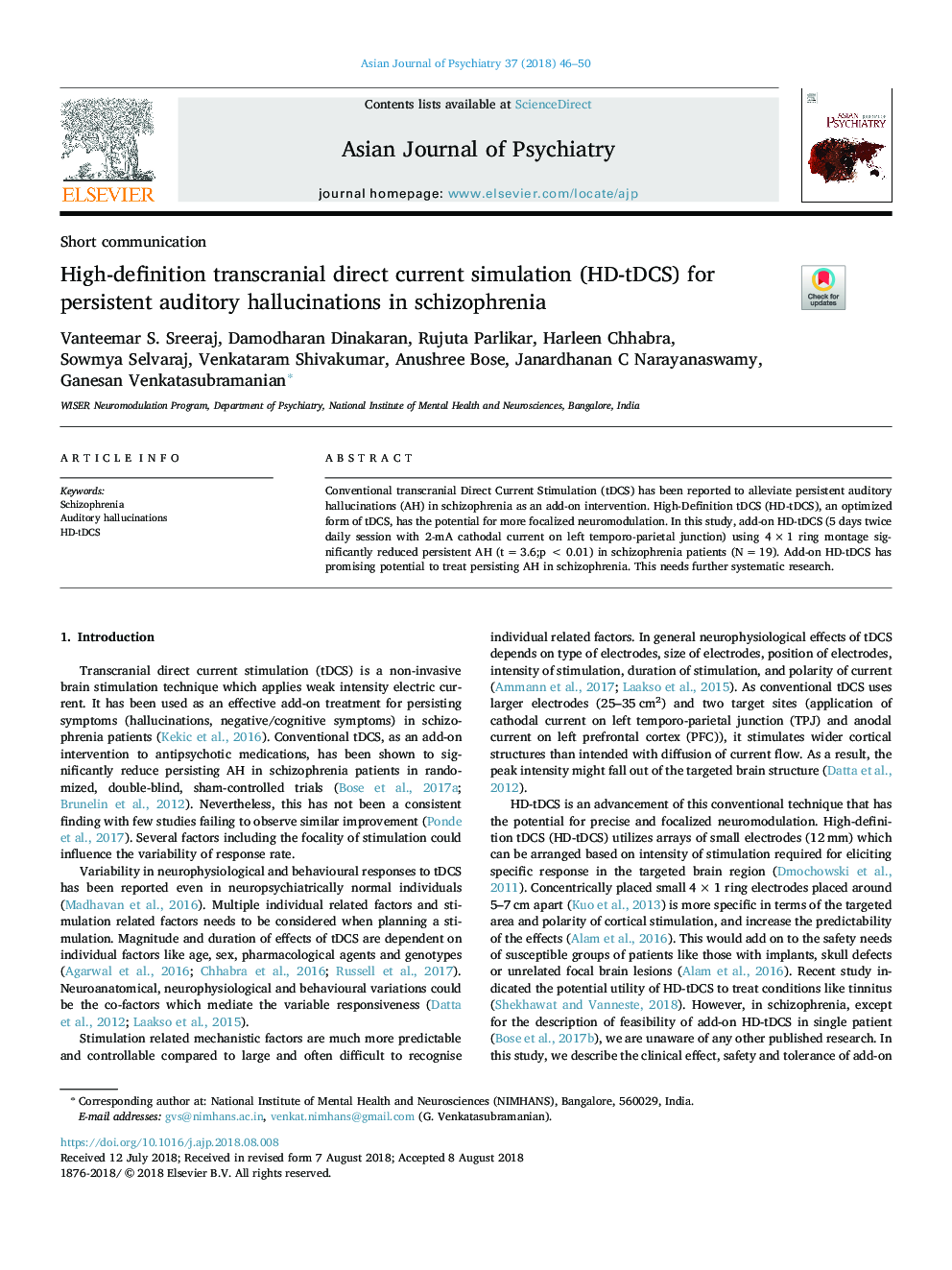 High-definition transcranial direct current simulation (HD-tDCS) for persistent auditory hallucinations in schizophrenia