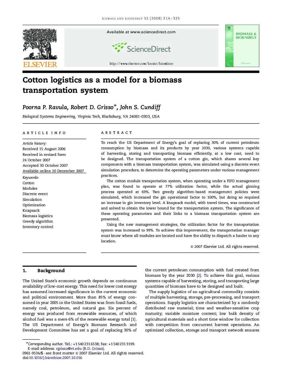 Cotton logistics as a model for a biomass transportation system