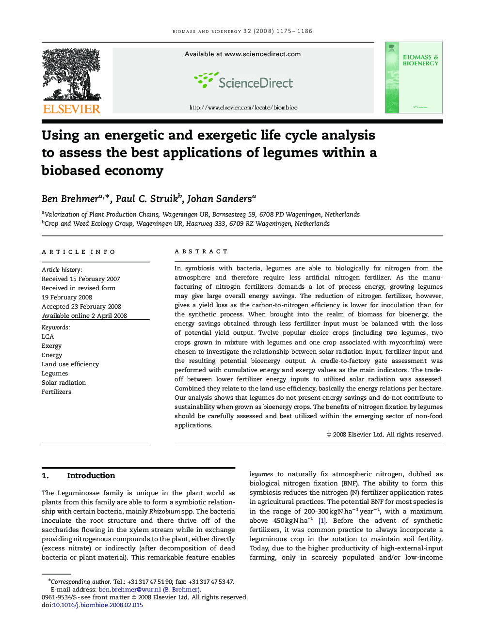 Using an energetic and exergetic life cycle analysis to assess the best applications of legumes within a biobased economy