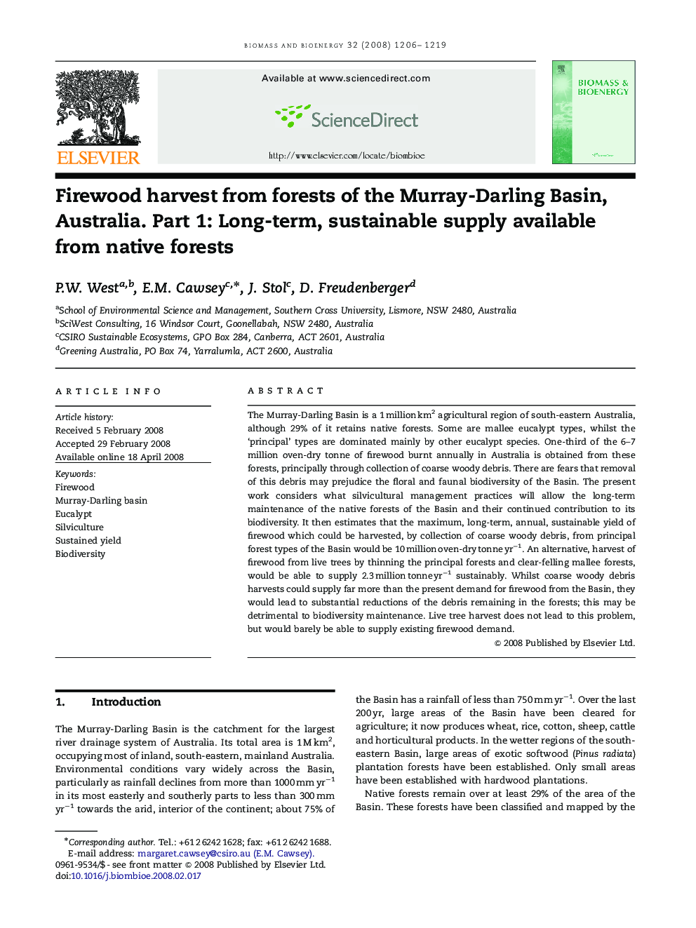 عکس صفحه اول مقاله: Firewood harvest from forests of the Murray-Darling Basin, Australia. Part 1: Long-term, sustainable supply available from native forests Firewood harvest from forests of the Murray-Darling Basin, Australia. Part 1: Long-term, sustainable supply available from native forests