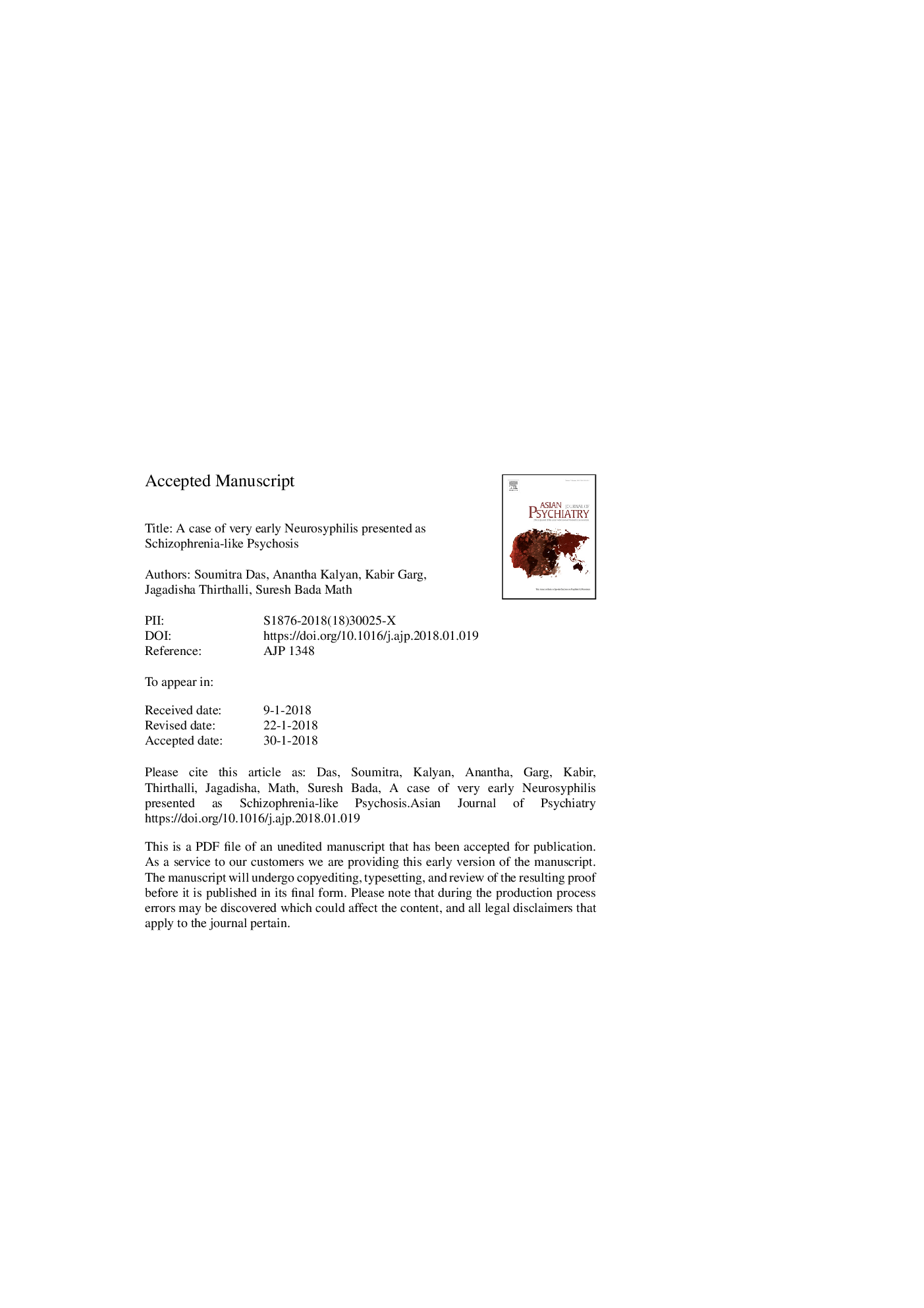 A case of very early neurosyphilis presented as schizophrenia-like psychosis