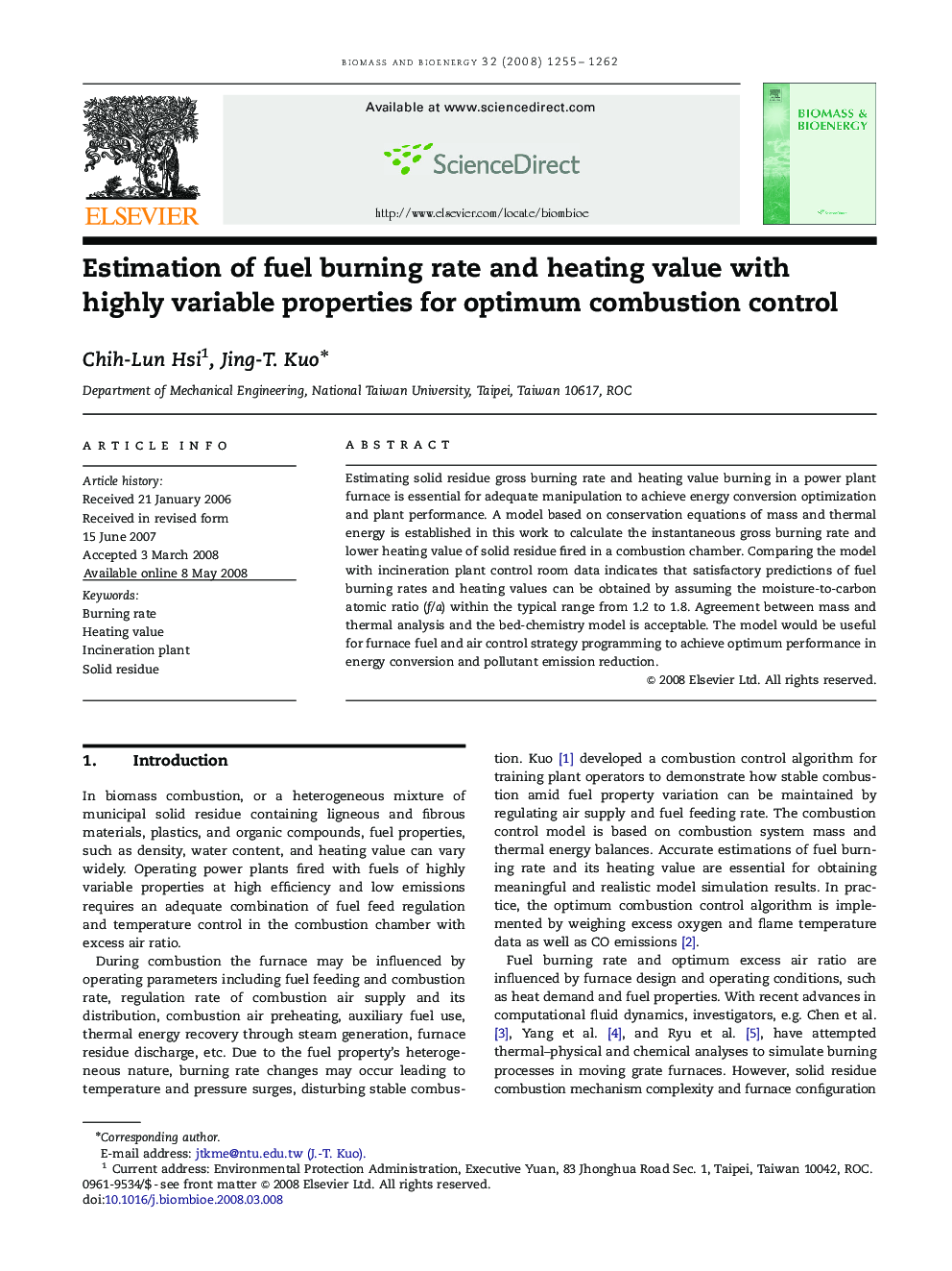 Estimation of fuel burning rate and heating value with highly variable properties for optimum combustion control