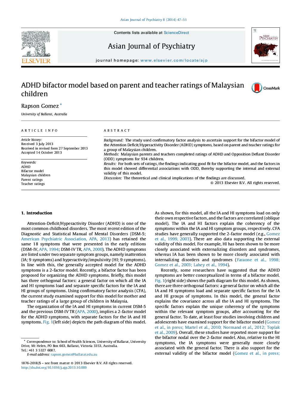 ADHD bifactor model based on parent and teacher ratings of Malaysian children