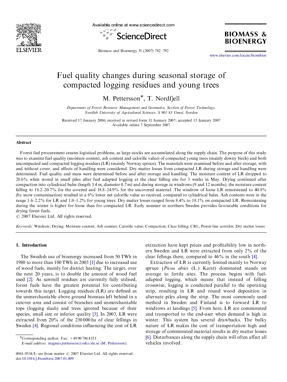 عکس صفحه اول مقاله: Fuel quality changes during seasonal storage of compacted logging residues and young trees Fuel quality changes during seasonal storage of compacted logging residues and young trees