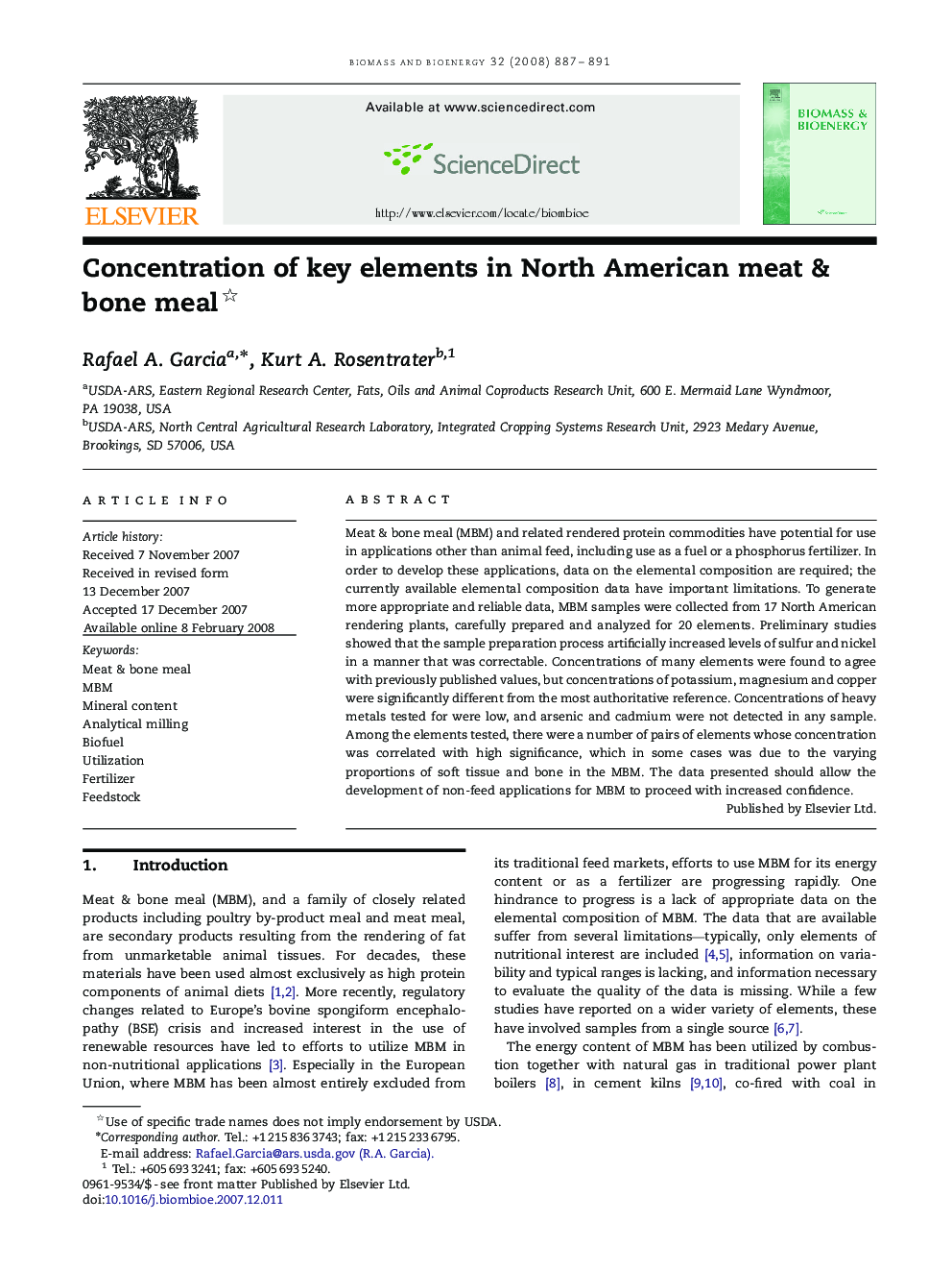 Concentration of key elements in North American meat & bone meal 