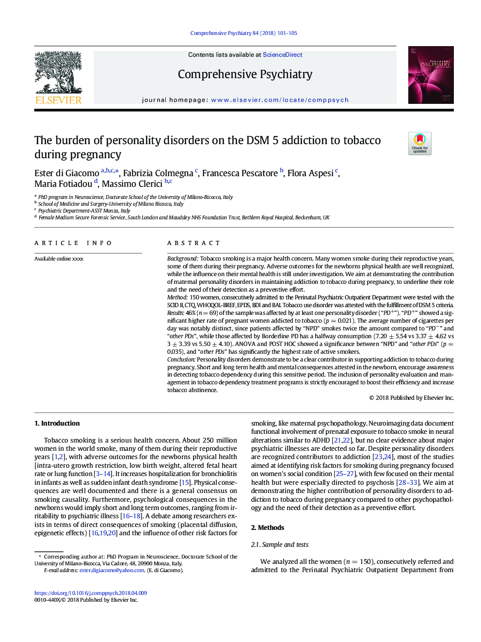 The burden of personality disorders on the DSM 5 addiction to tobacco during pregnancy