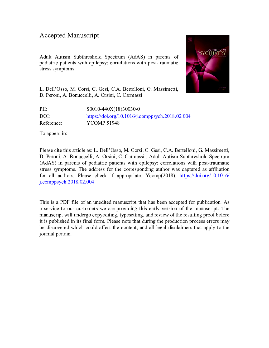 Adult Autism Subthreshold Spectrum (AdAS Spectrum) in parents of pediatric patients with epilepsy: Correlations with post-traumatic stress symptoms