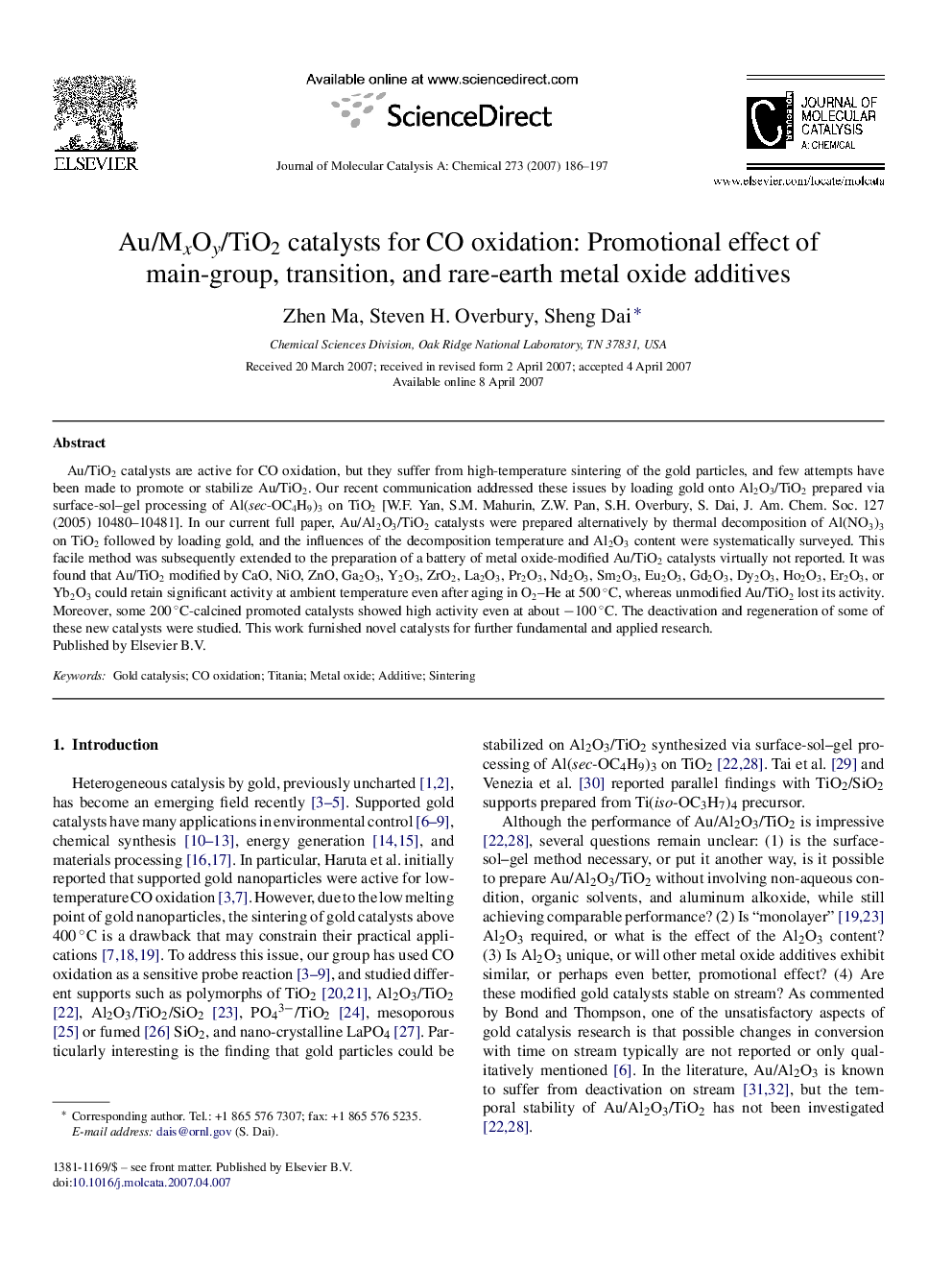 Au/MxOy/TiO2 catalysts for CO oxidation: Promotional effect of main-group, transition, and rare-earth metal oxide additives