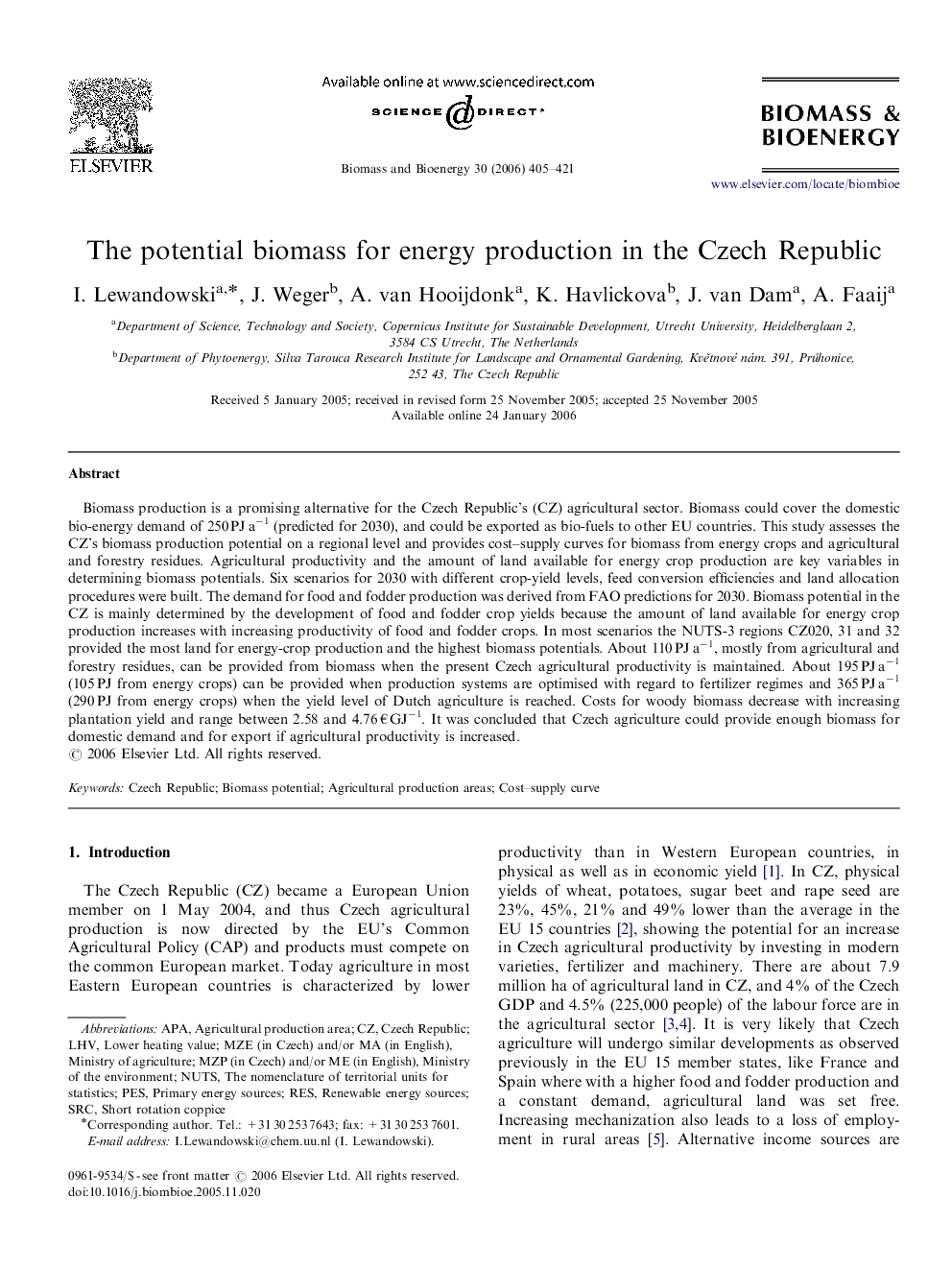 عکس صفحه اول مقاله: The potential biomass for energy production in the Czech Republic The potential biomass for energy production in the Czech Republic