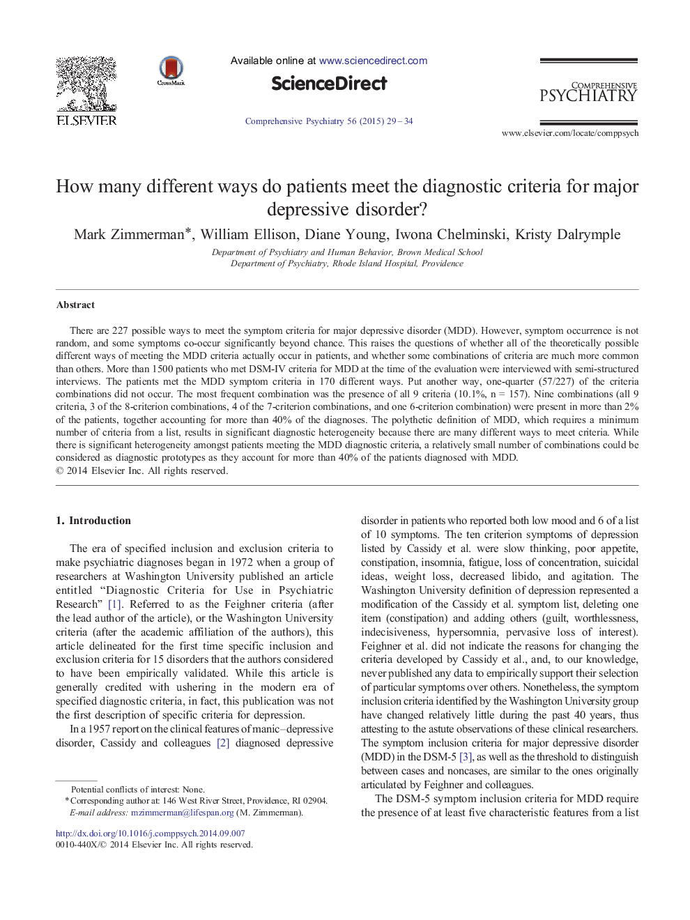How many different ways do patients meet the diagnostic criteria for major depressive disorder?