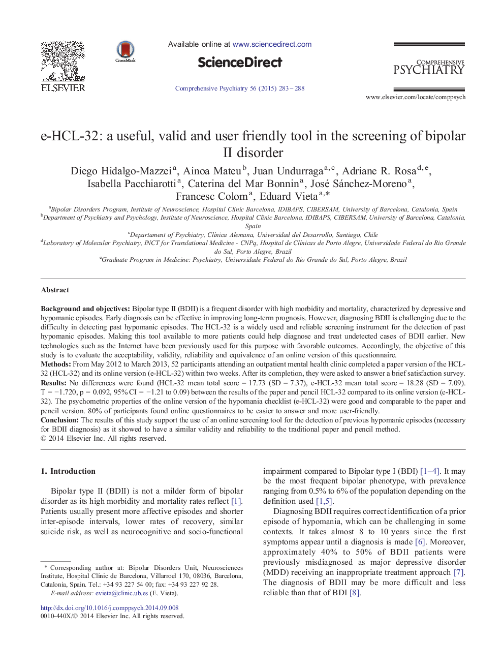 e-HCL-32: a useful, valid and user friendly tool in the screening of bipolar II disorder