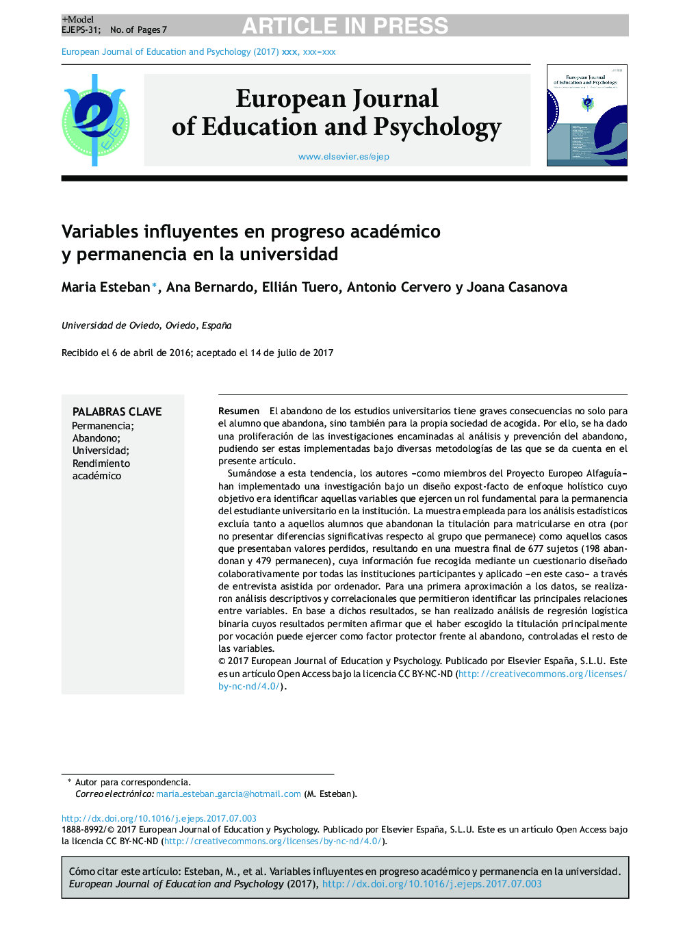 Variables influyentes en progreso académico y permanencia en la universidad