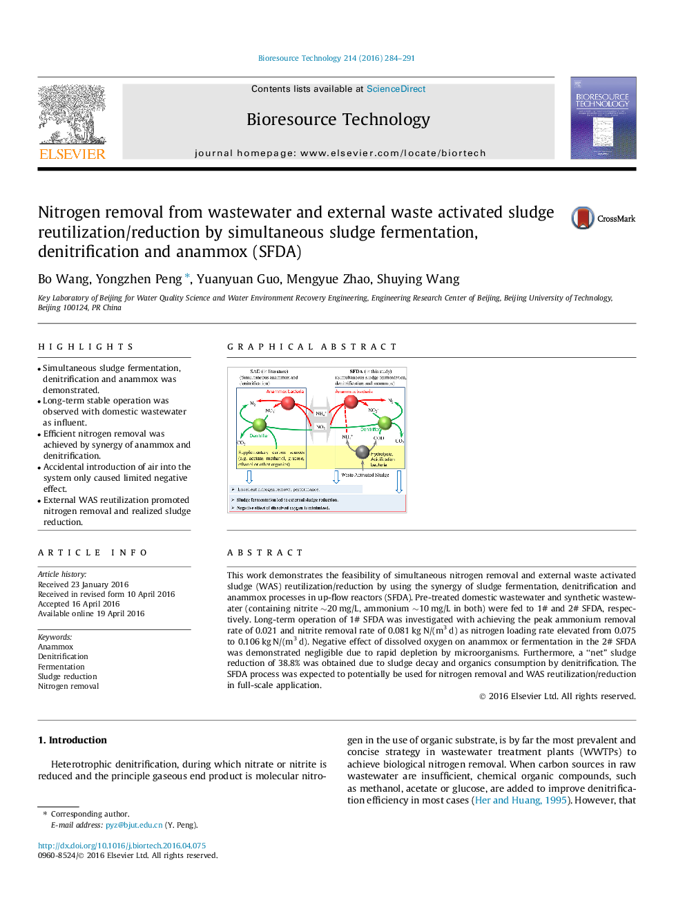 Nitrogen removal from wastewater and external waste activated sludge reutilization/reduction by simultaneous sludge fermentation, denitrification and anammox (SFDA)