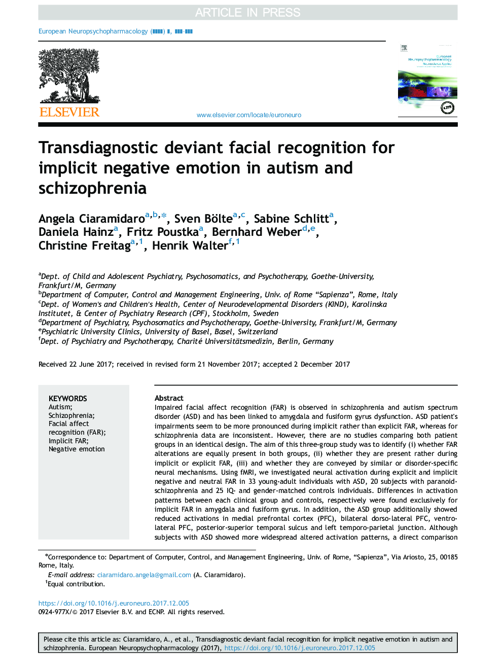 تشخیص چهره دیفرانسیل تشخیصی برای احساسات ضمنی منفی در اوتیسم و ​​اسکیزوفرنیا 