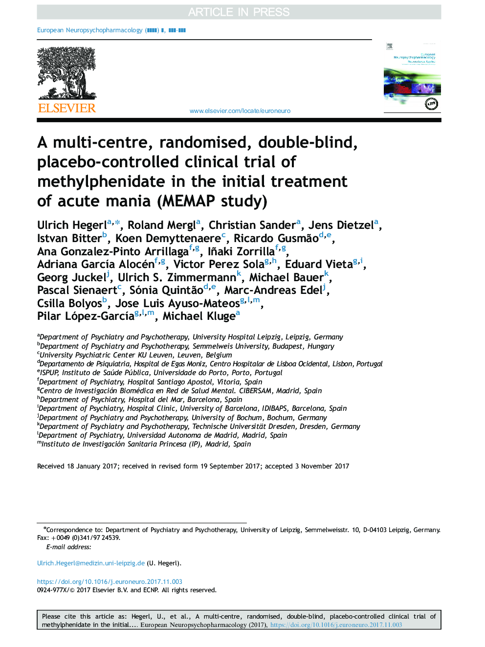 A multi-centre, randomised, double-blind, placebo-controlled clinical trial of methylphenidate in the initial treatment of acute mania (MEMAP study)