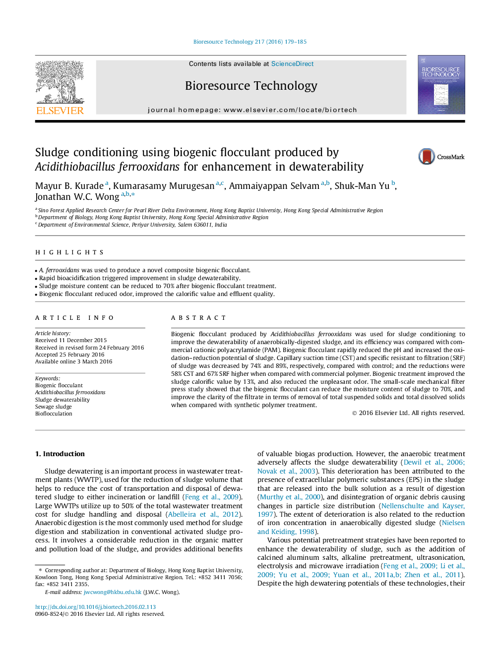 تهویه لجن با استفاده از فلوکولانت بیوژنیک تولید شده توسط Acidithiobacillus ferrooxidans برای افزایش آبگیری