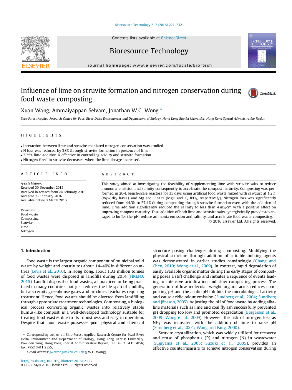 Influence of lime on struvite formation and nitrogen conservation during food waste composting