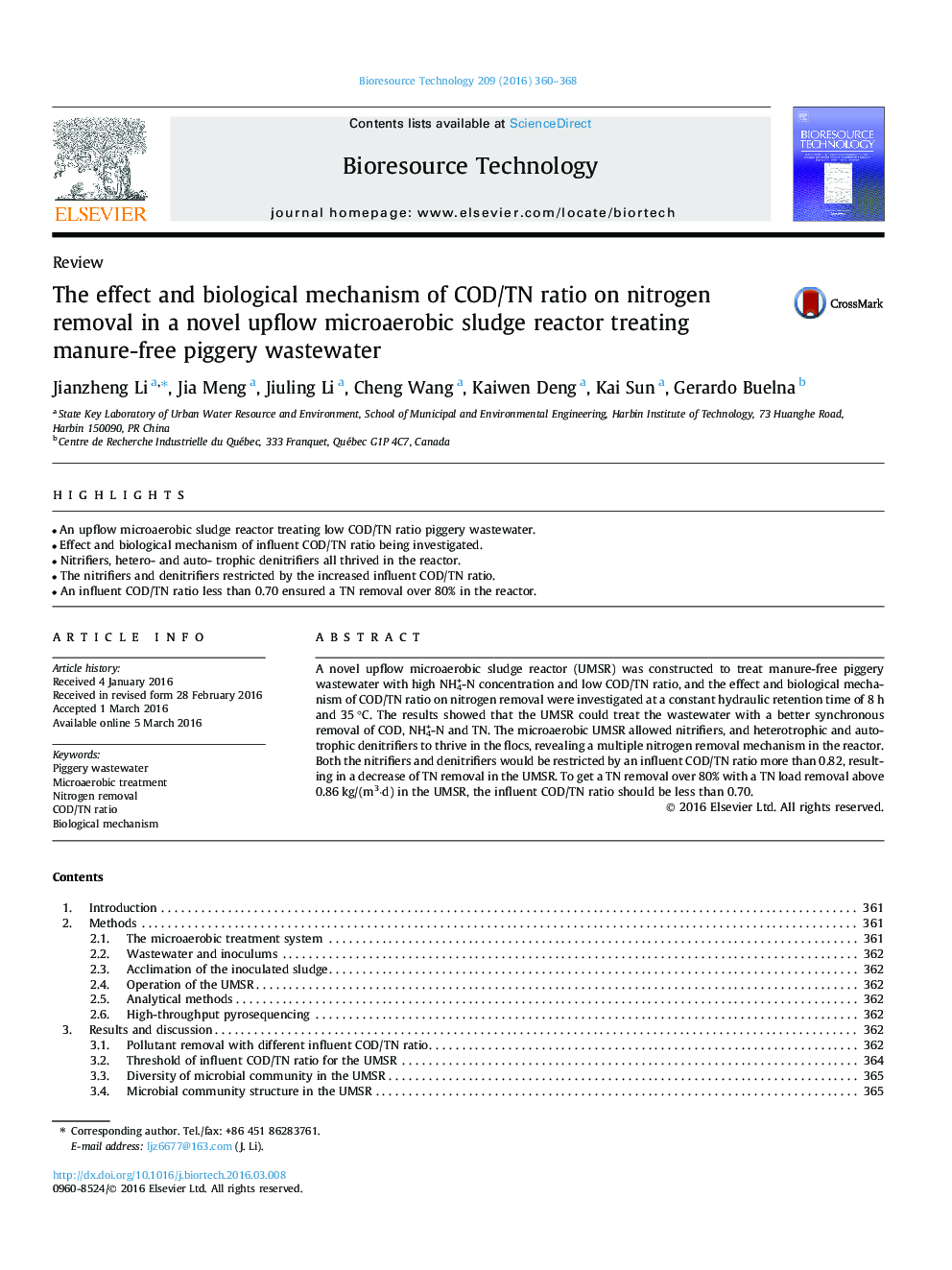 عکس صفحه اول مقاله: The effect and biological mechanism of COD/TN ratio on nitrogen removal in a novel upflow microaerobic sludge reactor treating manure-free piggery wastewater The effect and biological mechanism of COD/TN ratio on nitrogen removal in a novel upflow microaerobic sludge reactor treating manure-free piggery wastewater