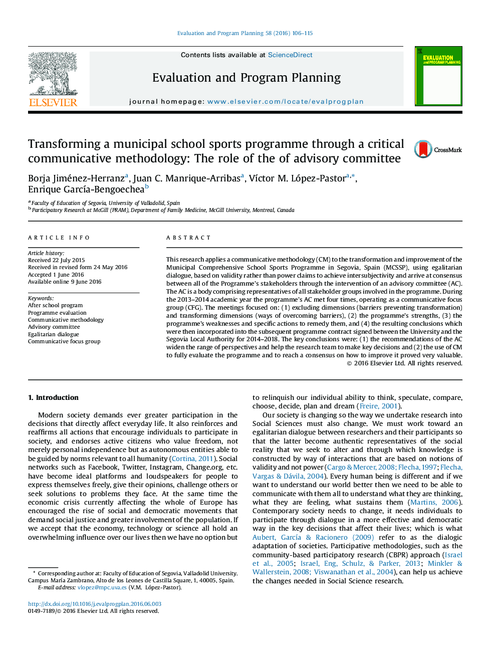 Transforming a municipal school sports programme through a critical communicative methodology: The role of the of advisory committee