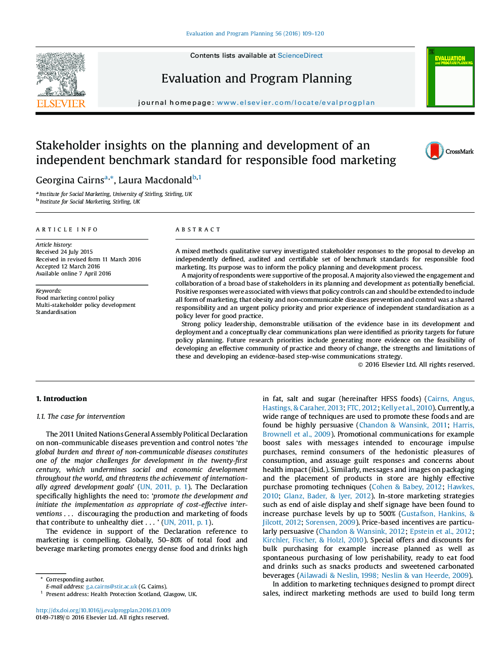 Stakeholder insights on the planning and development of an independent benchmark standard for responsible food marketing