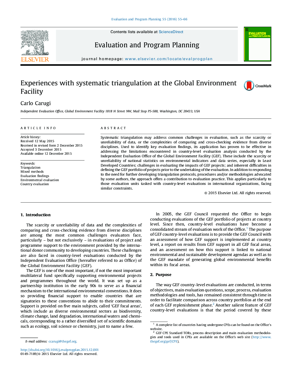 تجارب با سهگانگی سیستماتیک در تسهیلات محیط زیست جهانی 