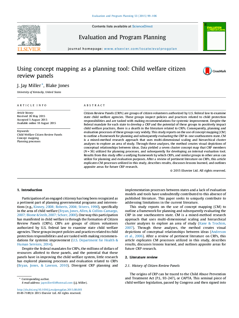 Using concept mapping as a planning tool: Child welfare citizen review panels