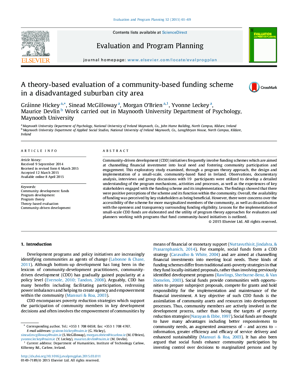 A theory-based evaluation of a community-based funding scheme in a disadvantaged suburban city area