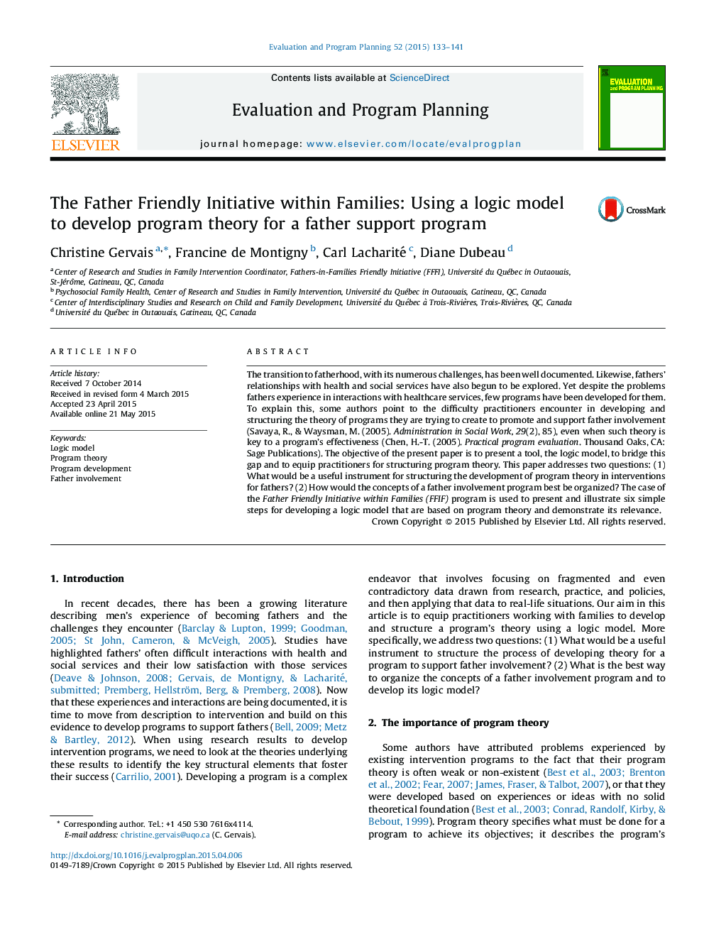 The Father Friendly Initiative within Families: Using a logic model to develop program theory for a father support program