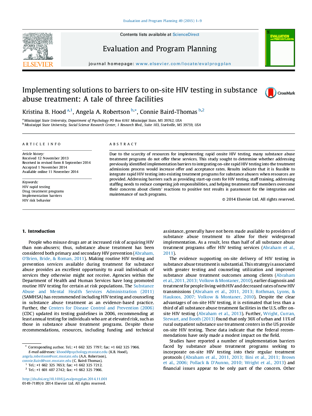 Implementing solutions to barriers to on-site HIV testing in substance abuse treatment: A tale of three facilities