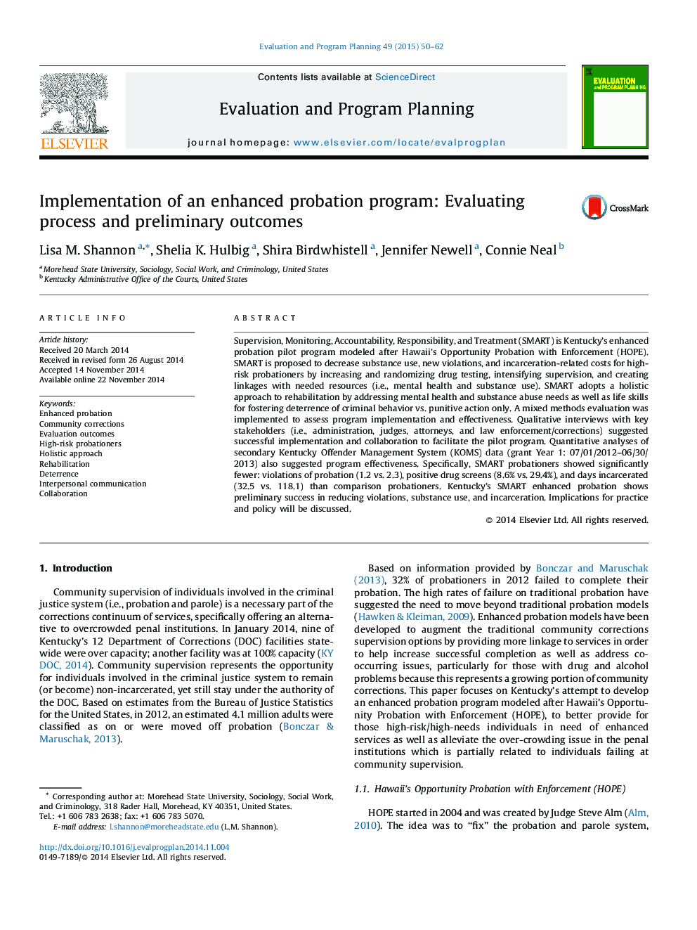 Implementation of an enhanced probation program: Evaluating process and preliminary outcomes