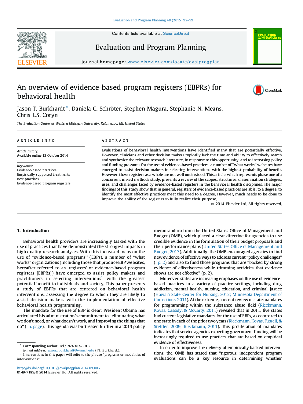 An overview of evidence-based program registers (EBPRs) for behavioral health