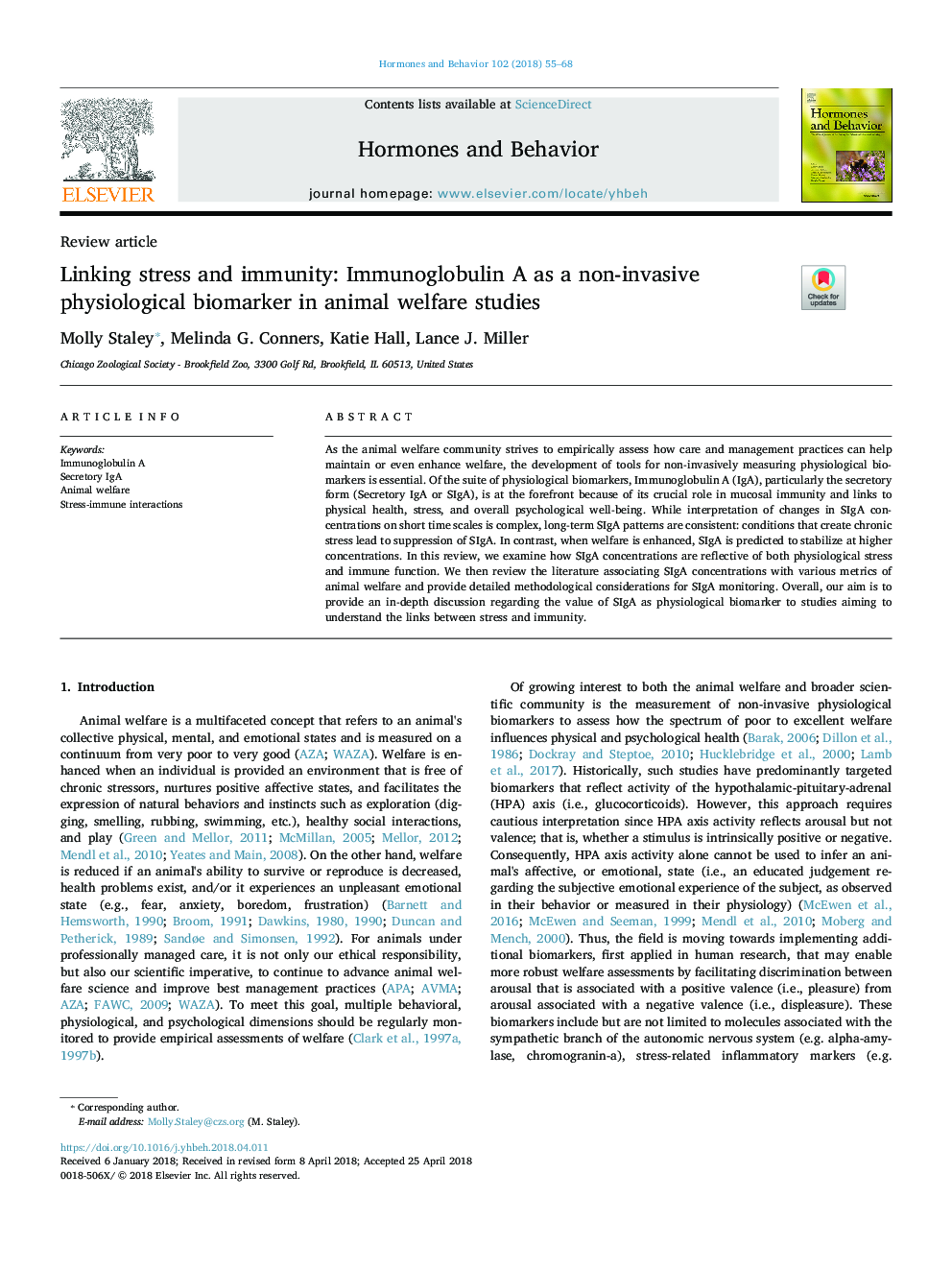 Linking stress and immunity: Immunoglobulin A as a non-invasive physiological biomarker in animal welfare studies