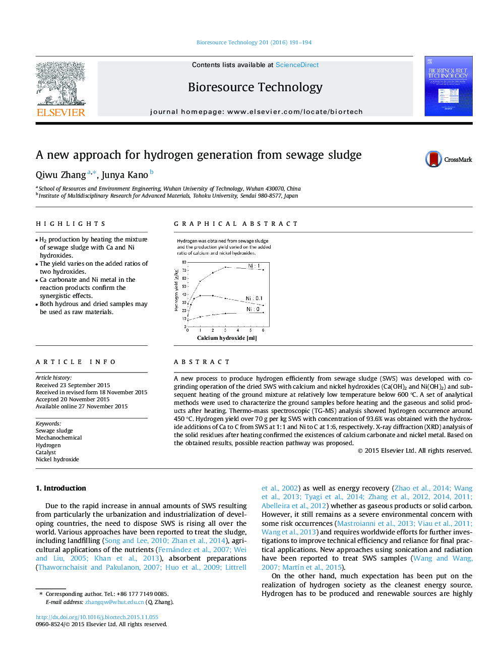 A new approach for hydrogen generation from sewage sludge