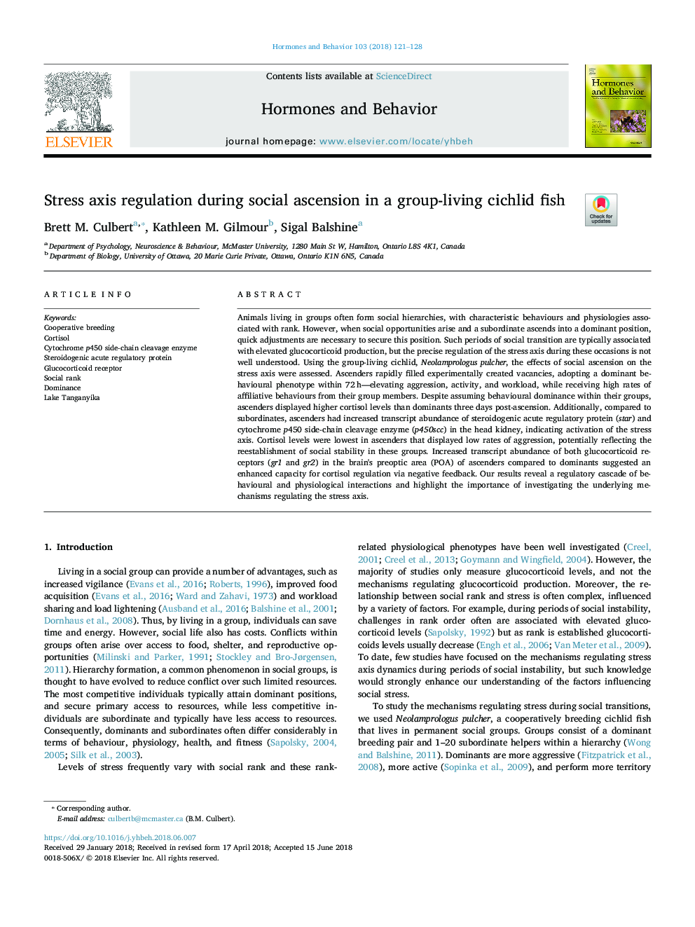 Stress axis regulation during social ascension in a group-living cichlid fish
